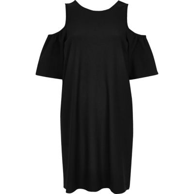 Black frill cold shoulder swing dress